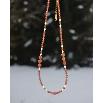 Naszyjnik handmade z kamieni piasek pustyni, beżowego jaspisu i pomarańczowego granatu.